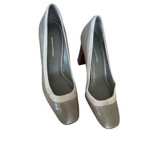 Banana Republic Womens Tan Leather Square Toe Wood Block Heel Pump Size 9M